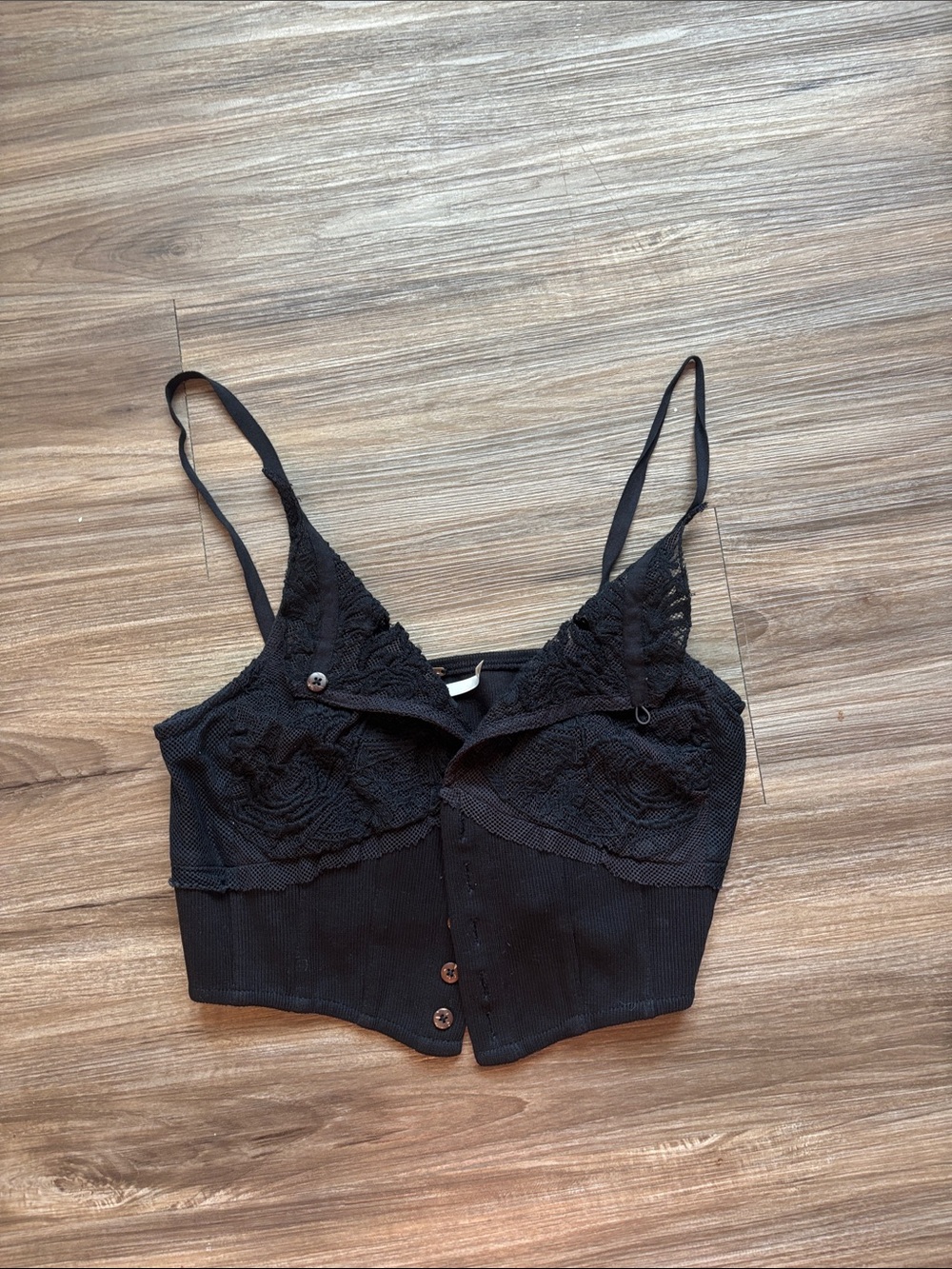 Free People Black Lace-Trim Cropped Cami